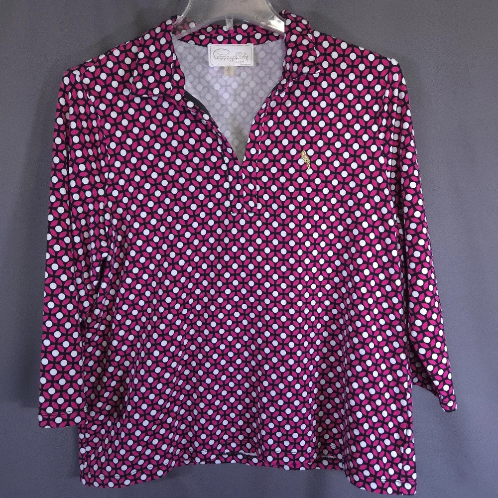 Pappagallo Blouse 3/4‎ Sleeve Gold Parrot Stretch Size XL Coastal Travel